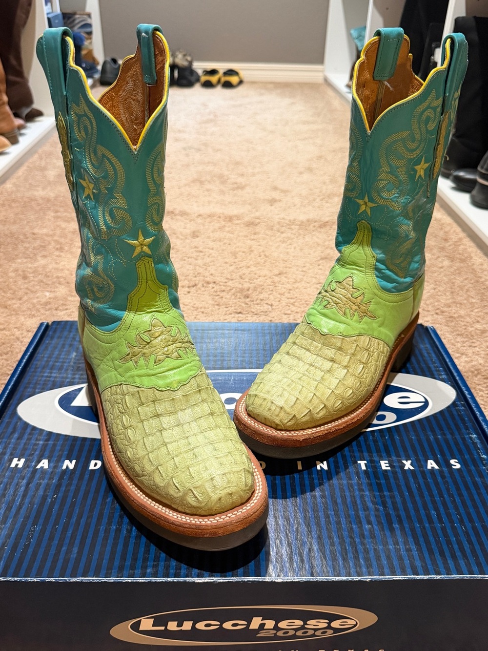 Lucchese Teal & Lime Exotic Leather Western Boots
